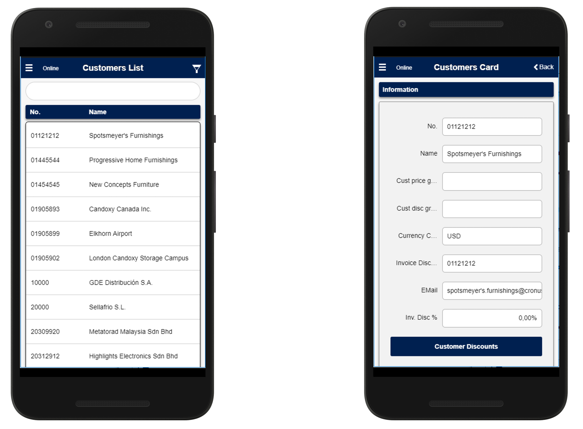 List and card of client on witNAV from Dynamics NAV